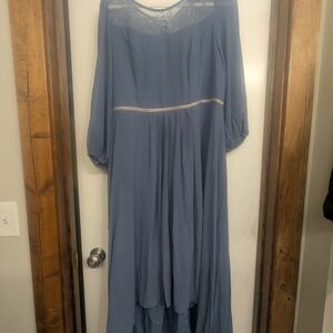 Ever-Pretty NWT Elegant Long Sleeve Blue Gray Formal Dress 1X Plus Size